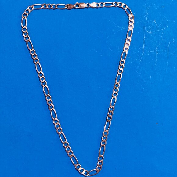 Estate Sale 925 Sterling Silver Vintage Necklace Figaro Links Chain 18" - Picture 1 of 14